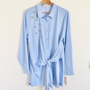 NWT Gibson Latimer Embellished Long-Sleeve Button-Down Shirt in Blue
